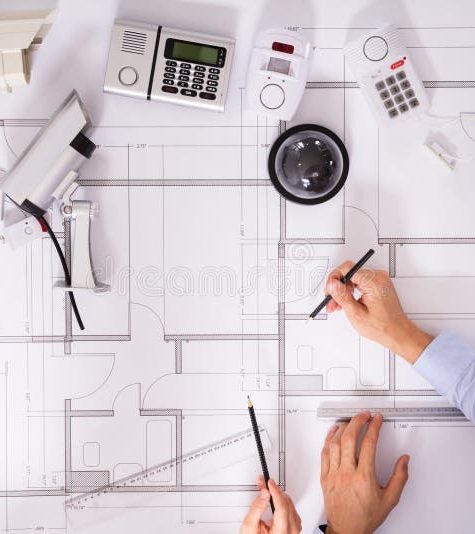 consultants-planning-project-blueprint-various-security-equipments